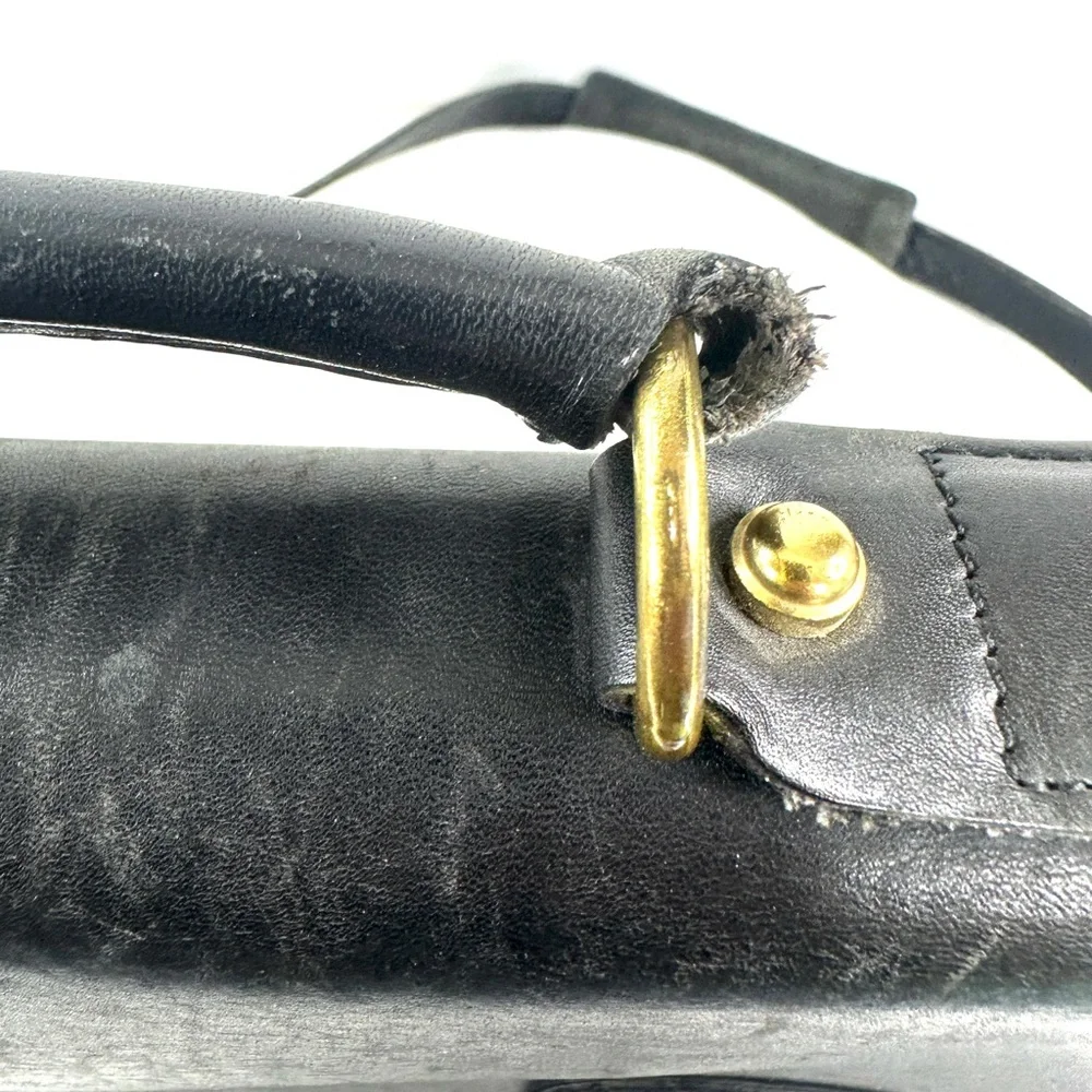 Jack Georges Vintage Black Leather Briefcase Messenger Bag Y2K Brass TurnLocks